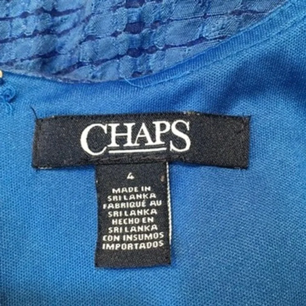 Chaps Pleated Fit & Flare Dress Women 4 Blue Preppy Classic Nautical Office Work
